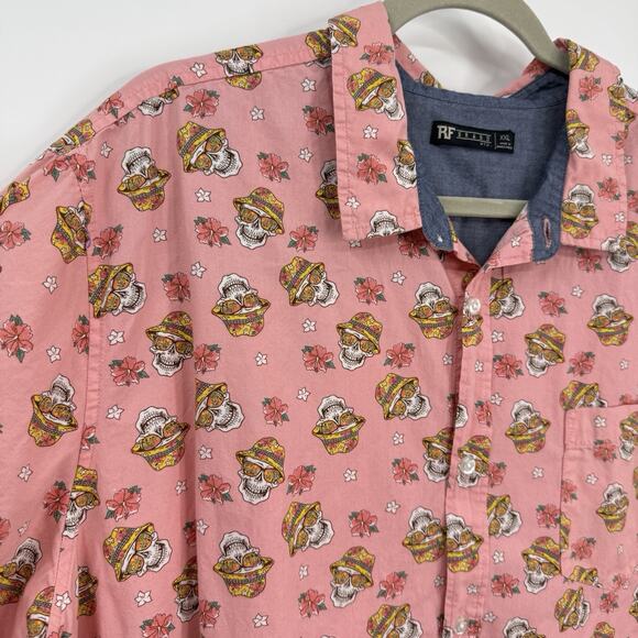 RF Brand Shirt Mens XXL Pink Skull Floral Hawaiian Button Up Short Sleeve 90s - Picture 2 of 9
